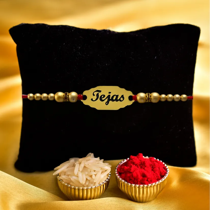 Apnatohfa Personalized Golden Name Rakhi for Brother | Custom Engraved Name Rakhi | Premium Pearl Raksha Bandhan Rakhi | Customized Rakhi Gift for Bhai pack of 2