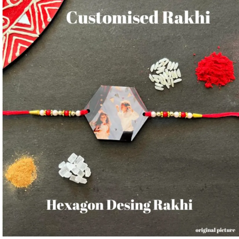 Personalized Photo Rakhi for Brother – Custom Picture Rakhi with Colorful Beads | Handmade Raksha Bandhan Gift pack of 2