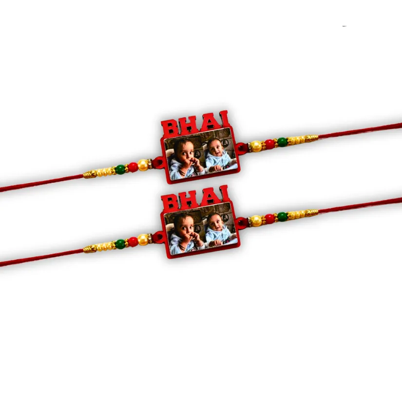 Personalized Photo Rakhi for Brother – Custom Picture Rakhi with Colorful Beads | Handmade Raksha Bandhan Gift pack of 2