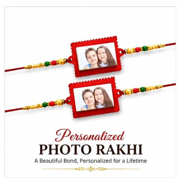 Personalized Photo Rakhi for Brother – Custom Picture Rakhi with Colorful Beads | Handmade Raksha Bandhan Gift pack of 2