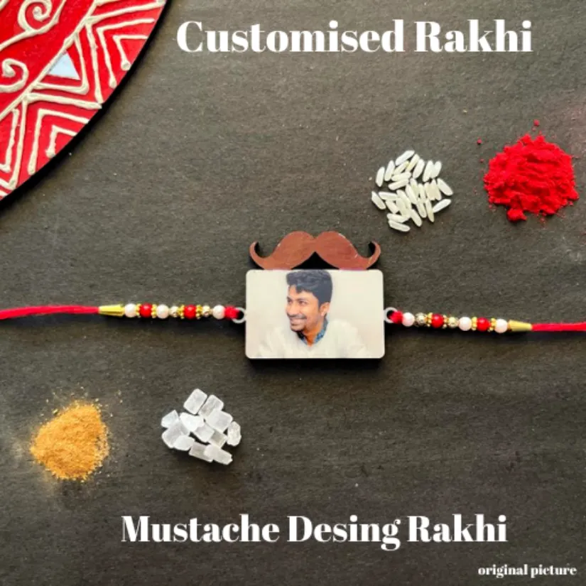 Personalized Photo Rakhi for Brother – Custom Picture Rakhi with Colorful Beads | Handmade Raksha Bandhan Gift pack of 2