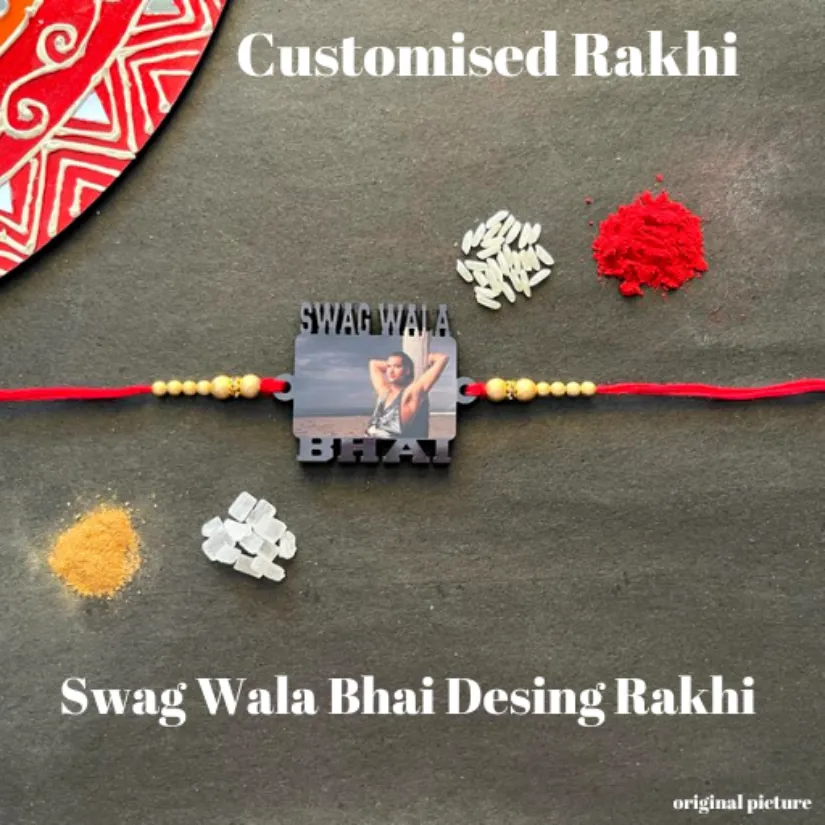 Personalized Photo Rakhi for Brother – Custom Picture Rakhi with Colorful Beads | Handmade Raksha Bandhan Gift pack of 1