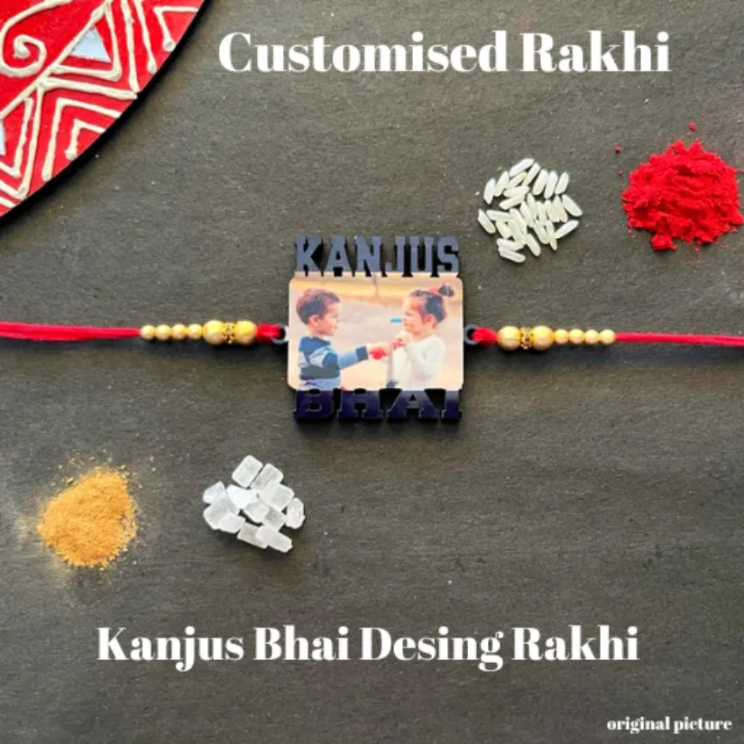 Personalized Photo Rakhi for Brother – Custom Picture Rakhi with Colorful Beads | Handmade Raksha Bandhan Gift pack of 1
