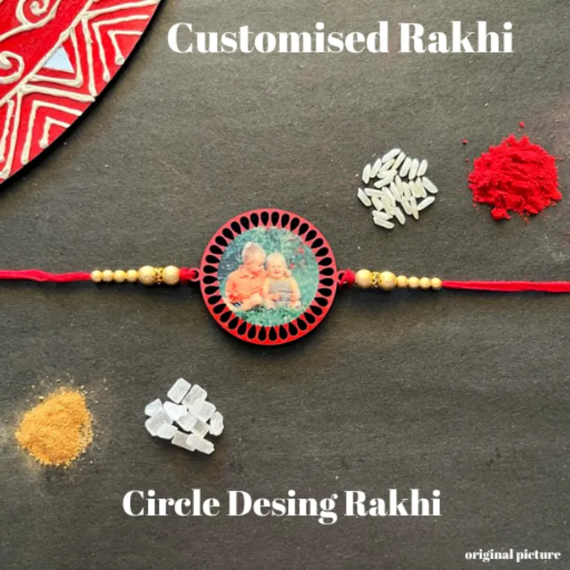 Personalized Photo Rakhi for Brother – Custom Picture Rakhi with Colorful Beads | Handmade Raksha Bandhan Gift pack of 2