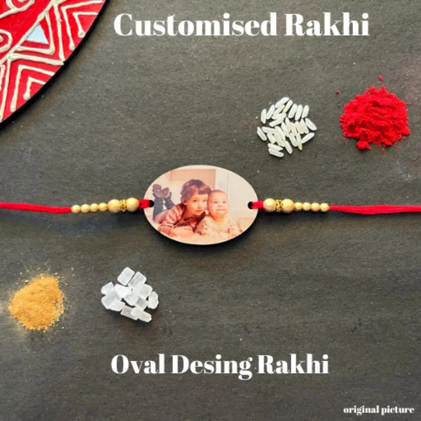Personalized Photo Rakhi for Brother – Custom Picture Rakhi with Colorful Beads | Handmade Raksha Bandhan Gift pack of 2