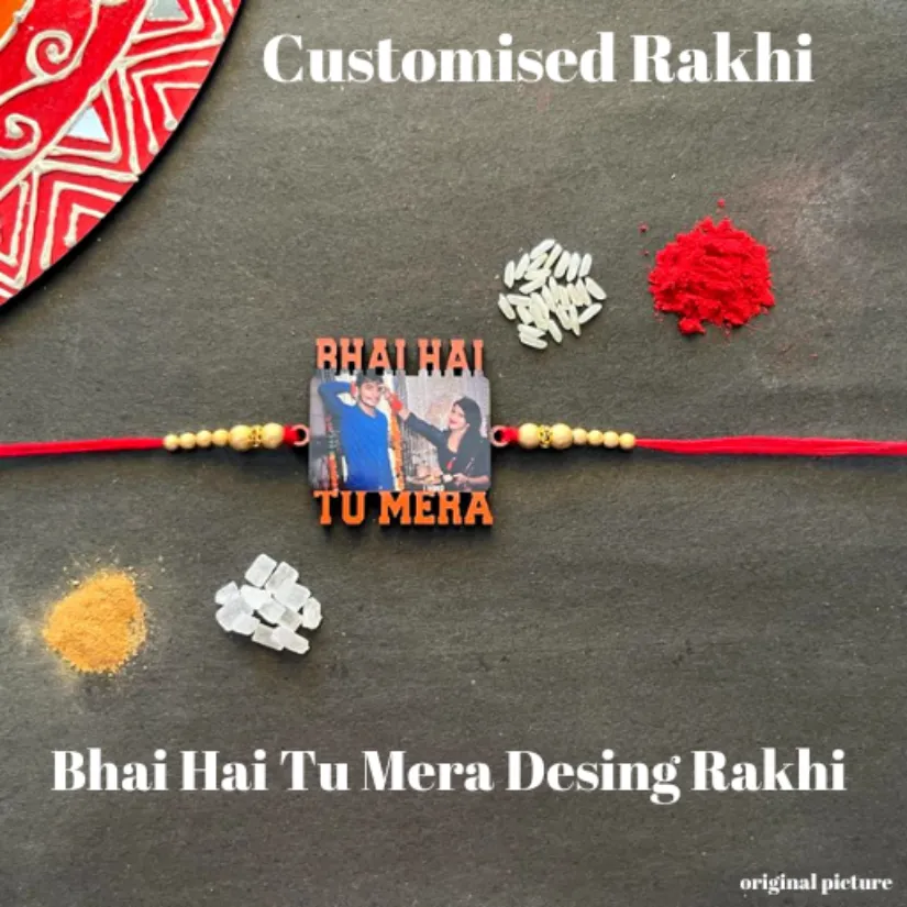 Personalized Photo Rakhi for Brother – Custom Picture Rakhi with Colorful Beads | Handmade Raksha Bandhan Gift pack of 2