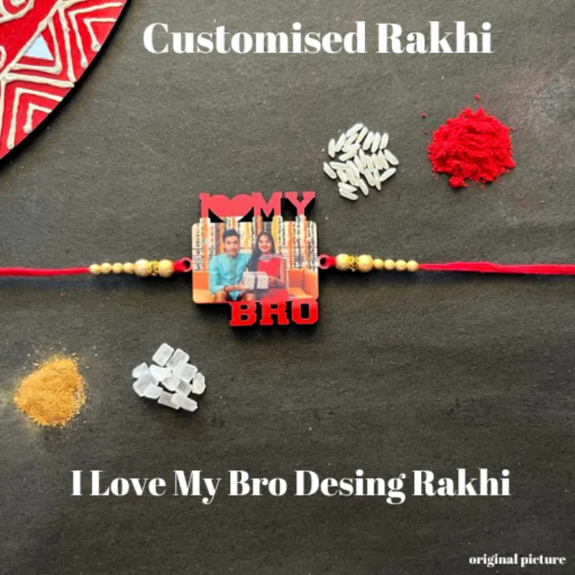 Personalized Photo Rakhi for Brother – Custom Picture Rakhi with Colorful Beads | Handmade Raksha Bandhan Gift pack of 2