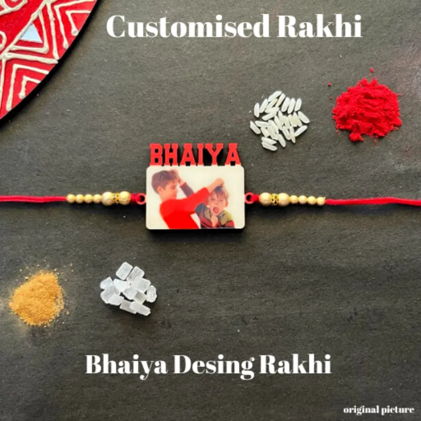 Personalized Photo Rakhi for Brother – Custom Picture Rakhi with Colorful Beads | Handmade Raksha Bandhan Gift pack of 1