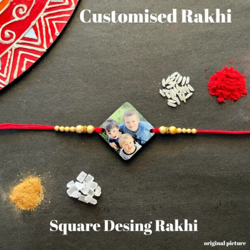 Personalized Photo Rakhi for Brother – Custom Picture Rakhi with Colorful Beads | Handmade Raksha Bandhan Gift pack of 2