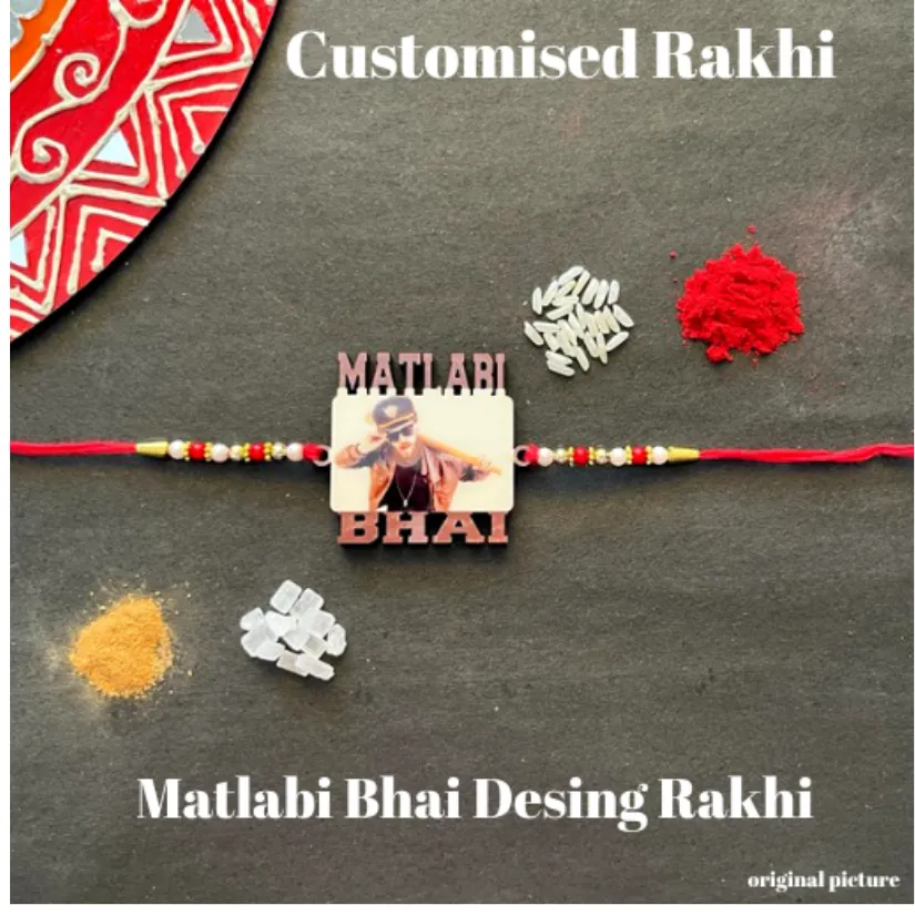Personalized Photo Rakhi for Brother – Custom Picture Rakhi with Colorful Beads | Handmade Raksha Bandhan Gift pack of 1