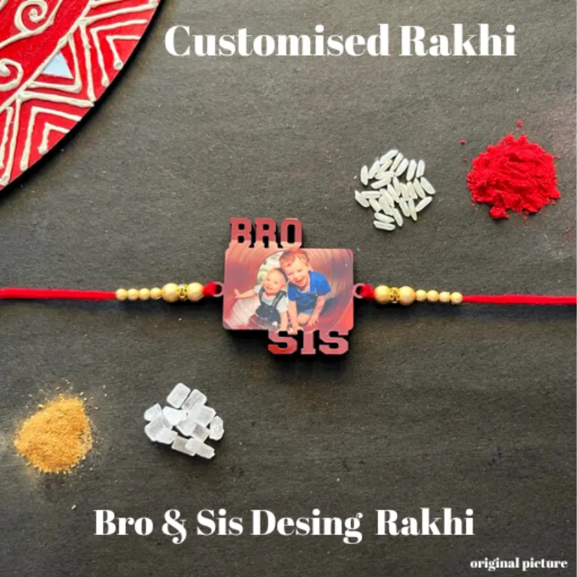 Personalized Photo Rakhi for Brother – Custom Picture Rakhi with Colorful Beads | Handmade Raksha Bandhan Gift pack of 1