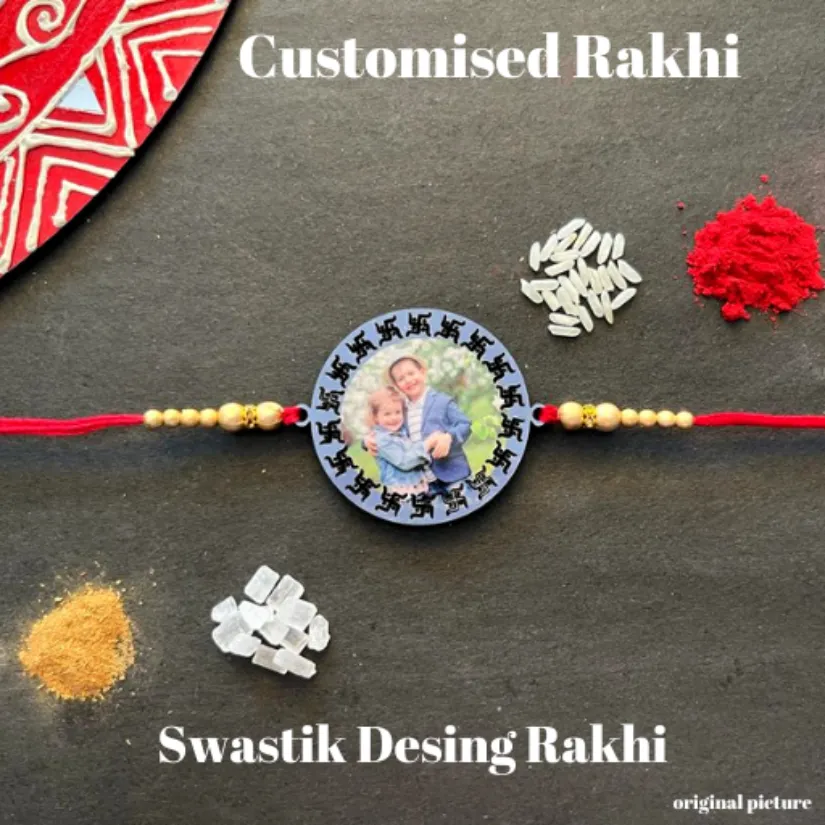 Personalized Photo Rakhi for Brother – Custom Picture Rakhi with Colorful Beads | Handmade Raksha Bandhan Gift pack of 2