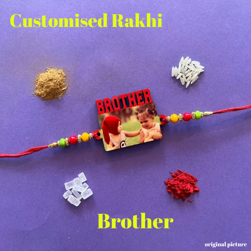 Personalized Photo Rakhi for Brother – Custom Picture Rakhi with Colorful Beads | Handmade Raksha Bandhan Gift pack of 2