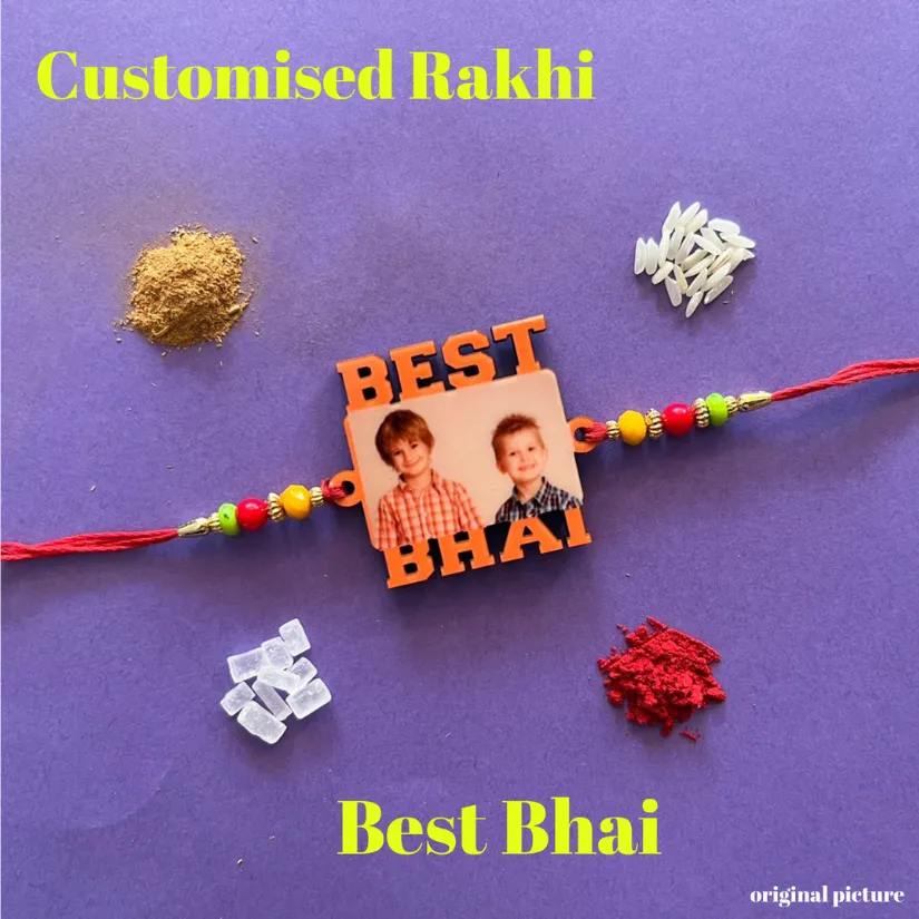 Personalized Photo Rakhi for Brother – Custom Picture Rakhi with Colorful Beads | Handmade Raksha Bandhan Gift pack of 2