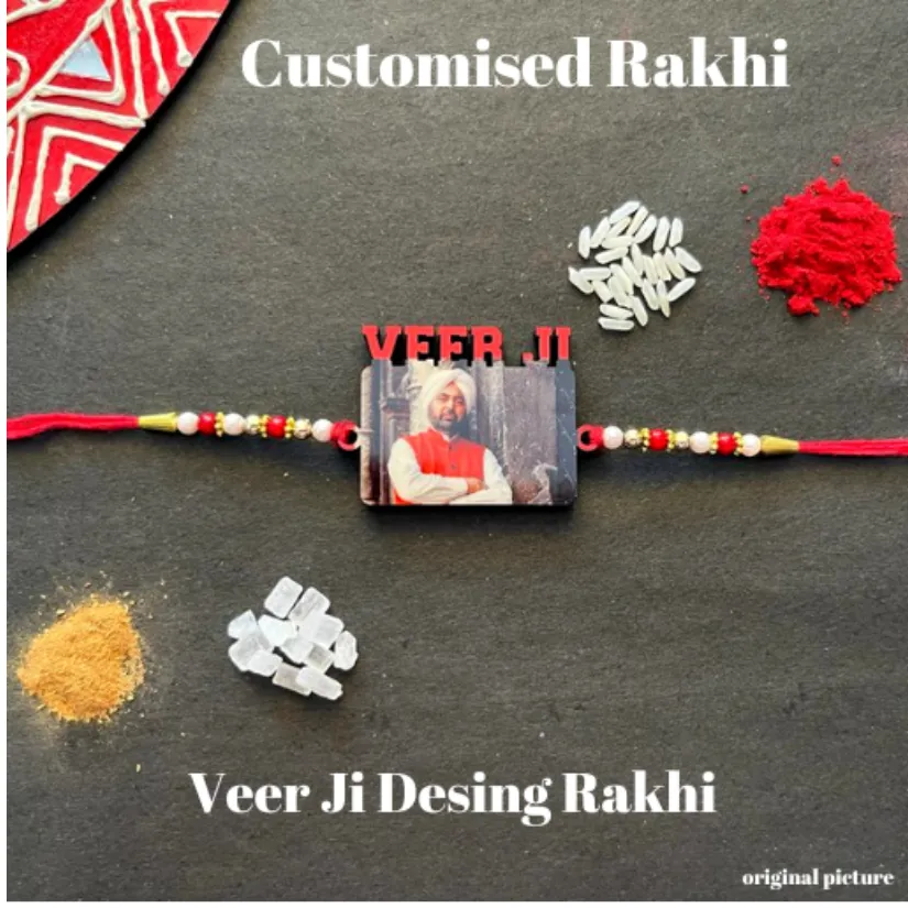 Personalized Photo Rakhi for Brother – Custom Picture Rakhi with Colorful Beads | Handmade Raksha Bandhan Gift pack of 2