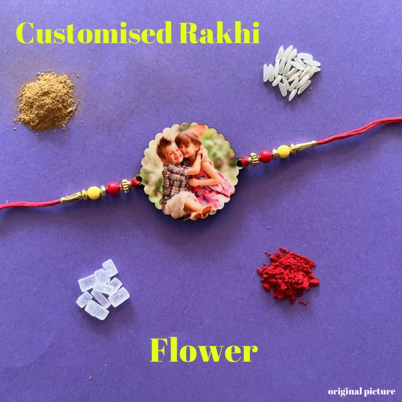 Personalized Photo Rakhi for Brother – Custom Picture Rakhi with Colorful Beads | Handmade Raksha Bandhan Gift pack of 2