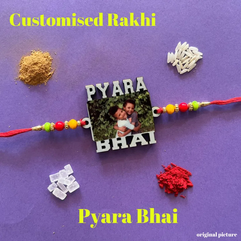 Personalized Photo Rakhi for Brother – Custom Picture Rakhi with Colorful Beads | Handmade Raksha Bandhan Gift pack of 1