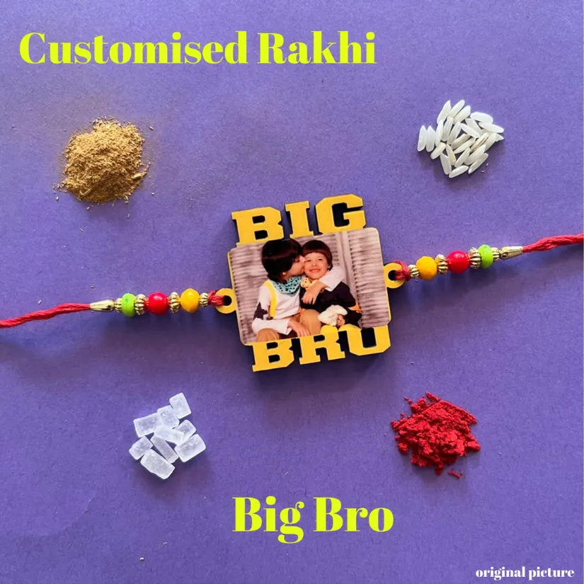 Personalized Photo Rakhi for Brother – Custom Picture Rakhi with Colorful Beads | Handmade Raksha Bandhan Gift pack of 1