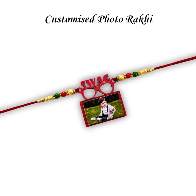Personalized Photo Rakhi for Brother – Custom Picture Rakhi with Colorful Beads | Handmade Raksha Bandhan Gift pack of 1