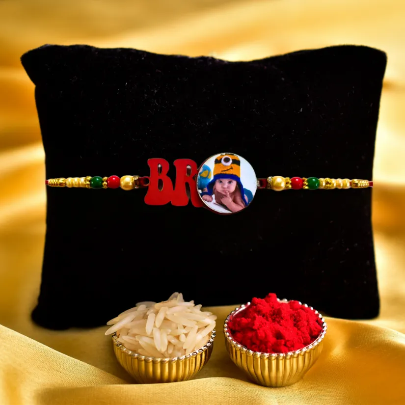 Personalized Photo Rakhi for Brother – Custom Picture Rakhi with Colorful Beads | Handmade Raksha Bandhan Gift pack of 2