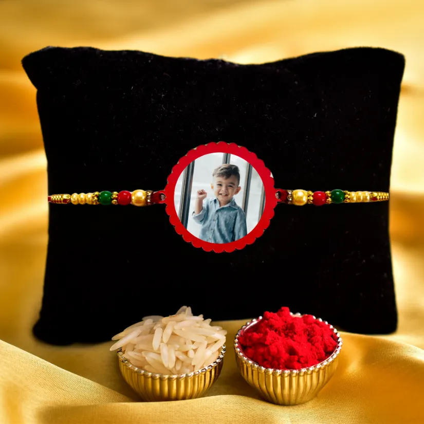 Personalized Photo Rakhi for Brother – Custom Picture Rakhi with Colorful Beads | Handmade Raksha Bandhan Gift pack of 2