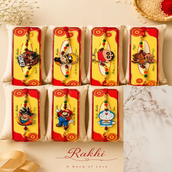 Apnatohfa Cartoon Character Rakhi Set for Kids – Handmade Designer Rakhi Combo with Anime & Cartoon Theme (Pack of 7)