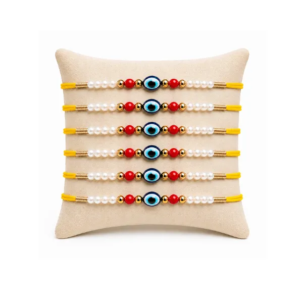 Apnatohfa Evil Eye Pearl Rakhi Set of 6 with