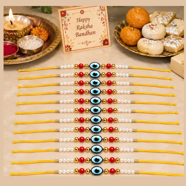 Apnatohfa Evil Eye Pearl Rakhi Set of 12