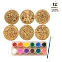 Apnatohfa DIY MDF Painting Cutout Kit – Pack of 6 Round MDF Art & Craft Boards with 12 Colors & 1 Brush | 6 x 6 Inch | 4mm Thick