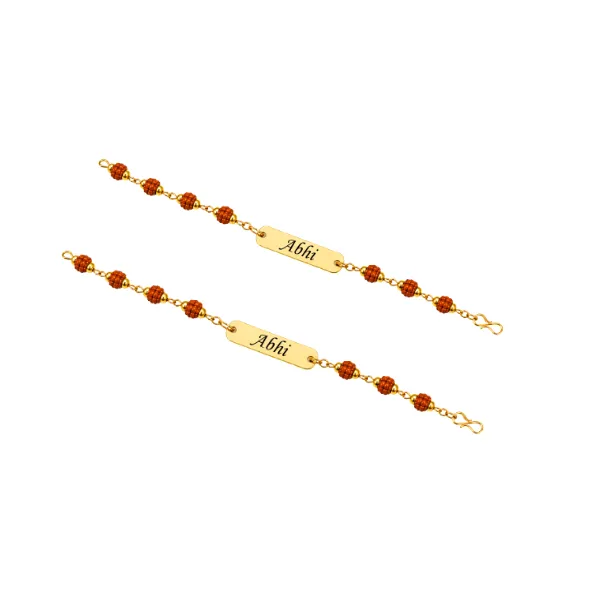 Personalized Name Rakhi for Brother – Custom Acrylic Name Rakhi with Beads & Red Thread set of 2