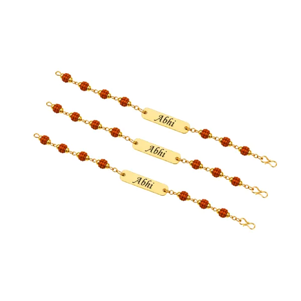 Personalized Name Rakhi for Brother – Custom Acrylic Name Rakhi with Beads & Red Thread set of 3