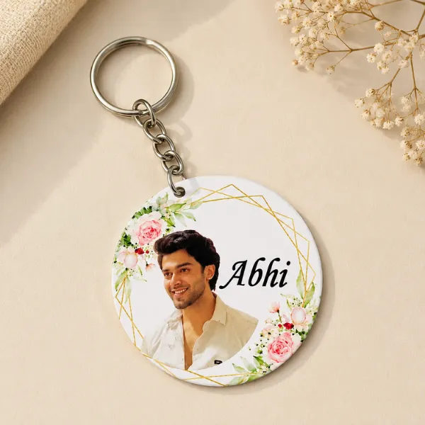 Personalized MDF Photo Keychain with Custom Name & Picture – 3mm Thick Round Key Ring Gift set of 1